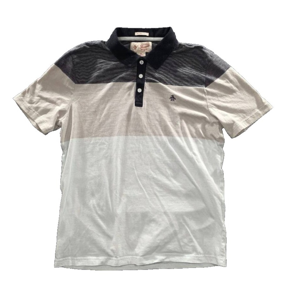 Original Penguin Heritage cotton Polo t-shirt Y2K White Black Medium A008295